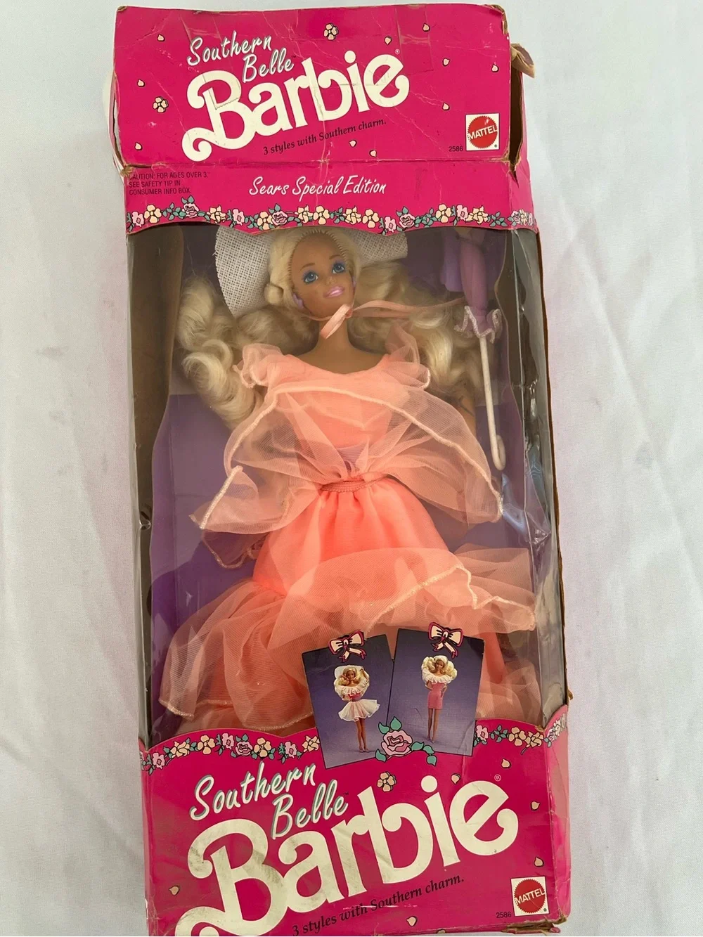 Vintage 1991 Southern Belle Barbie Doll in Peach Tulle Gown